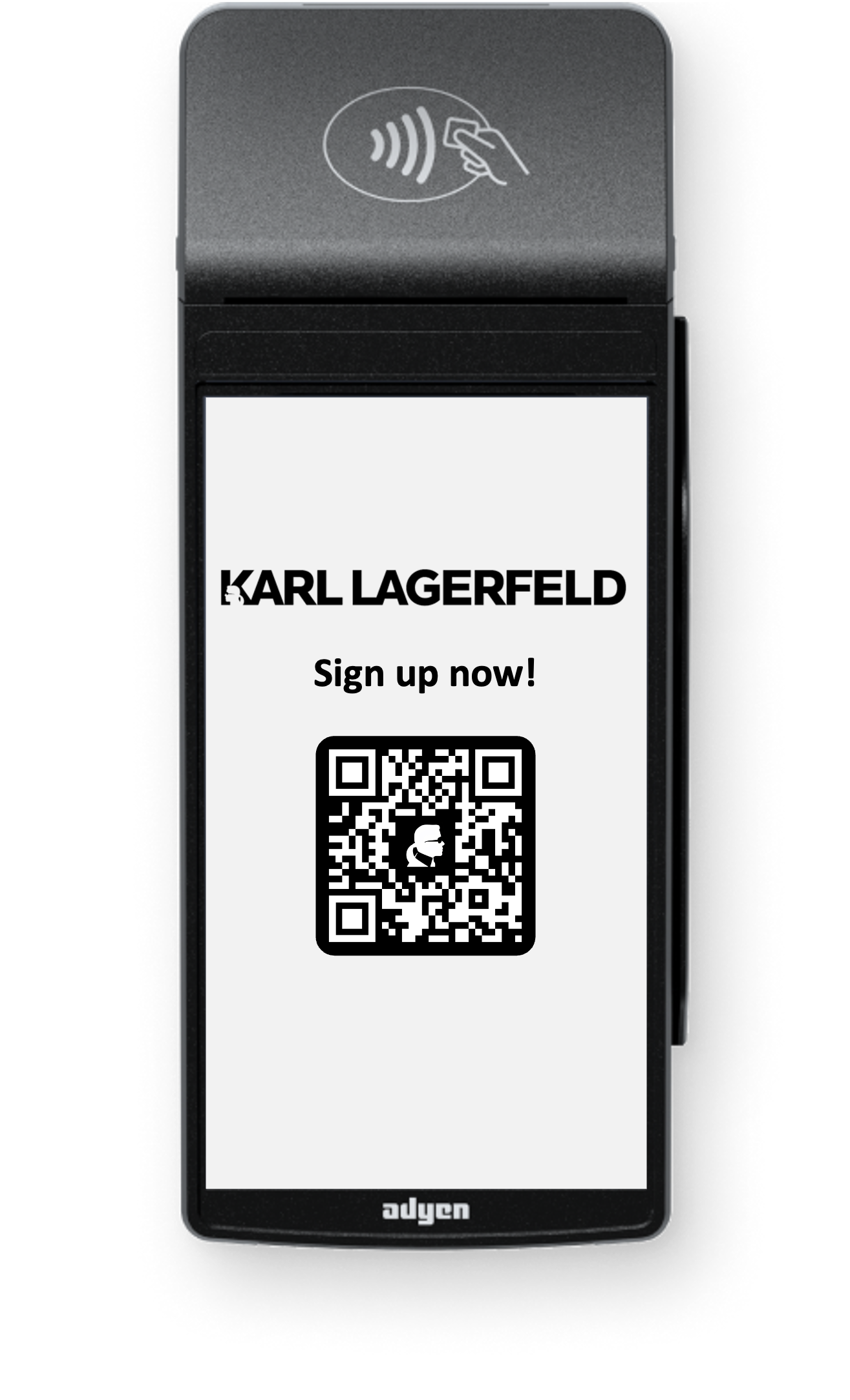 Adyen payment terminal screen displaying a QR code in place of the merchant logo