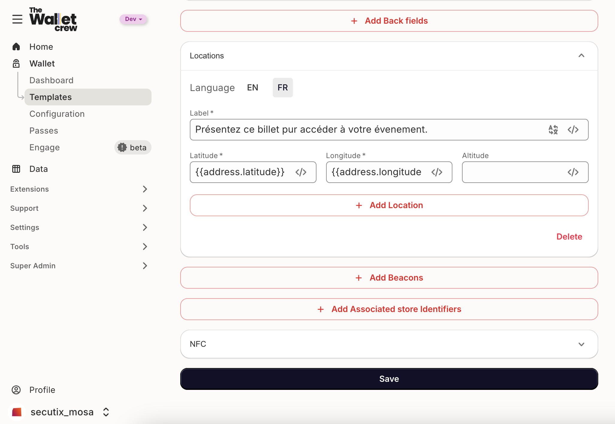 Example of geolocated notification