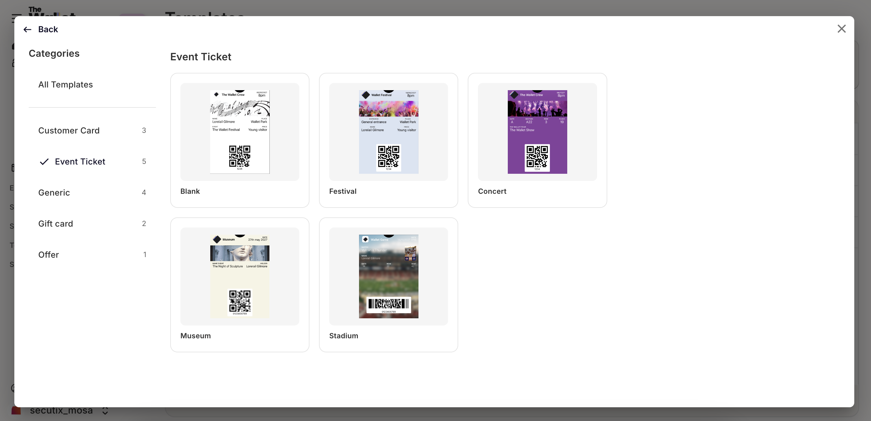 Wallet template selection when creating a new template