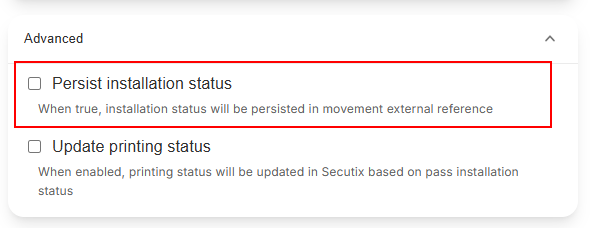 Persist installation status option in the Secutix connector settings.